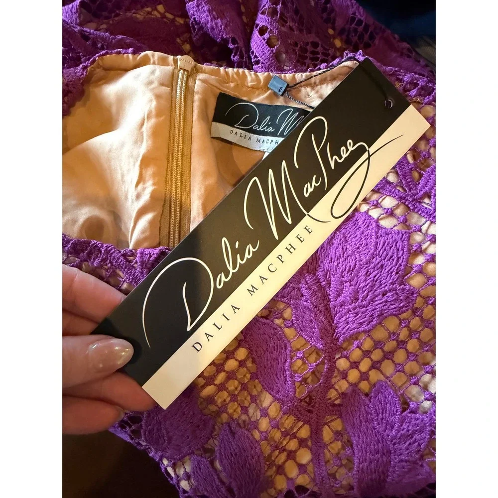 Dalia MacPhee Lace Midi Dress Women Medium Purple NWT Floral Guipure Lace‎ Party